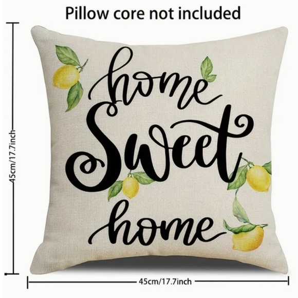 NEW "HOME SWEET HOME" LEMONS LINEN DECORATIVE HOME DECOR PILLOW COVER 17.7" - Picture 2 of 5